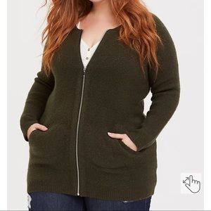 NWT TORRID Collarless Zip Sweater / Size 3 / Forest Green Acrylic